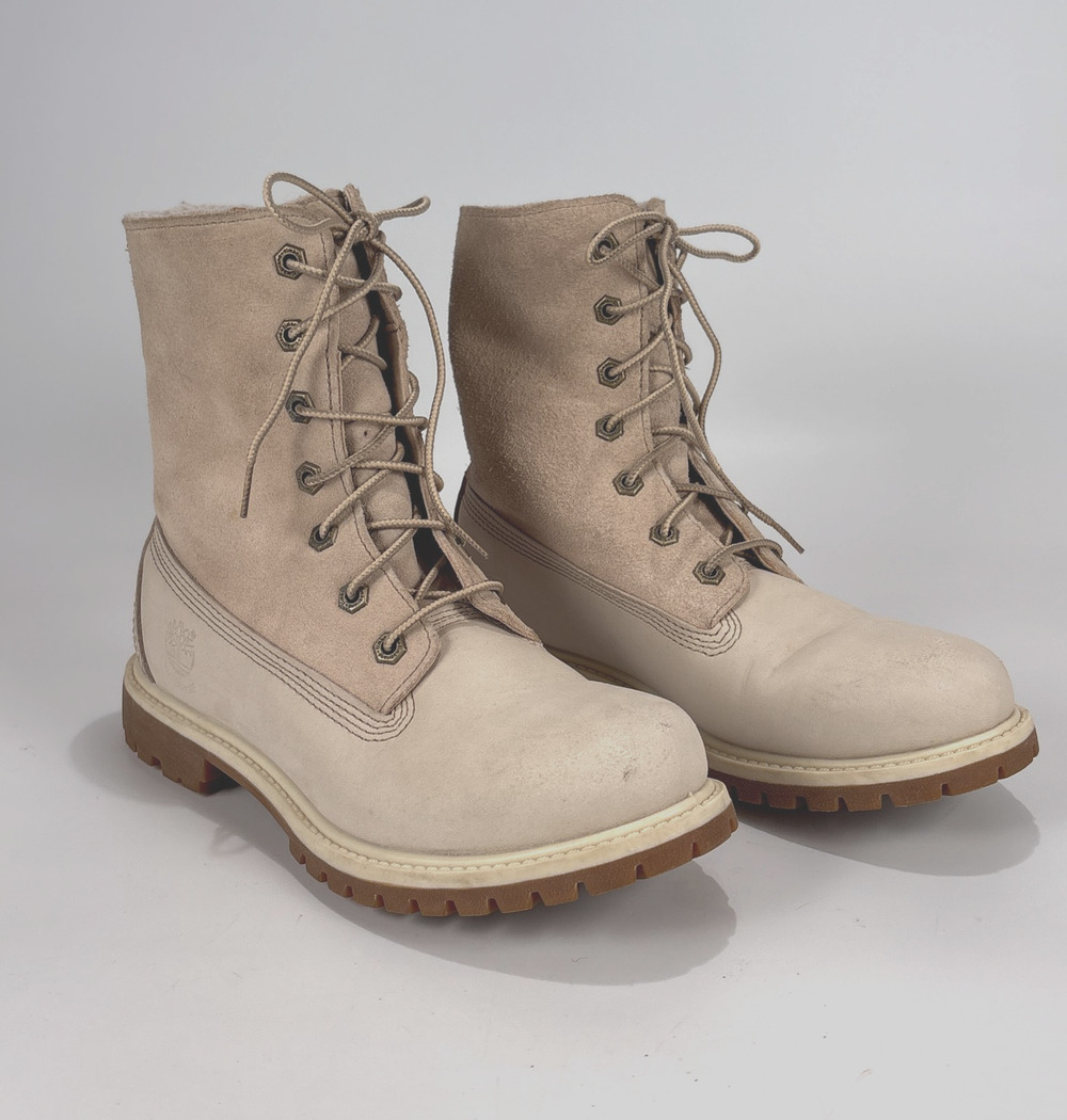 Timberland Waterproof Teddy Fleece Boots Fold Down Nubuck Womens 7.5 Winter Shoe